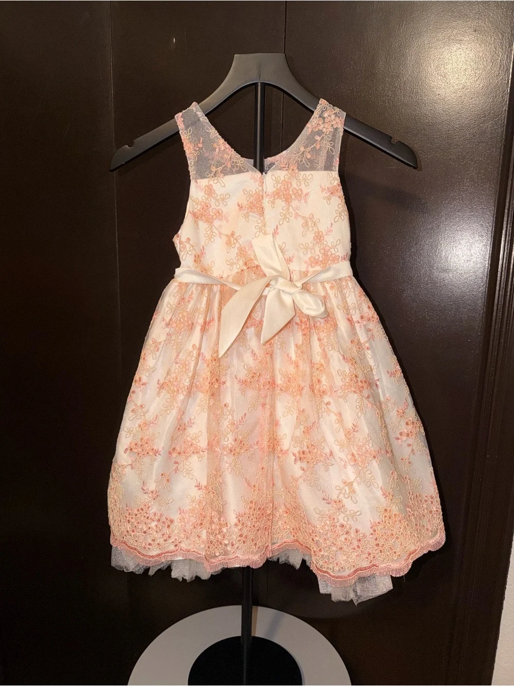 American Princess Girls Ivory Dress Peach Floral Embroidery beaded waist trim 6